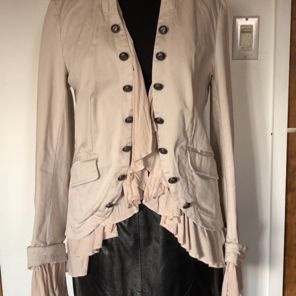 Free People Cream Ruffle-Front Button Blazer - Picture 13 of 13